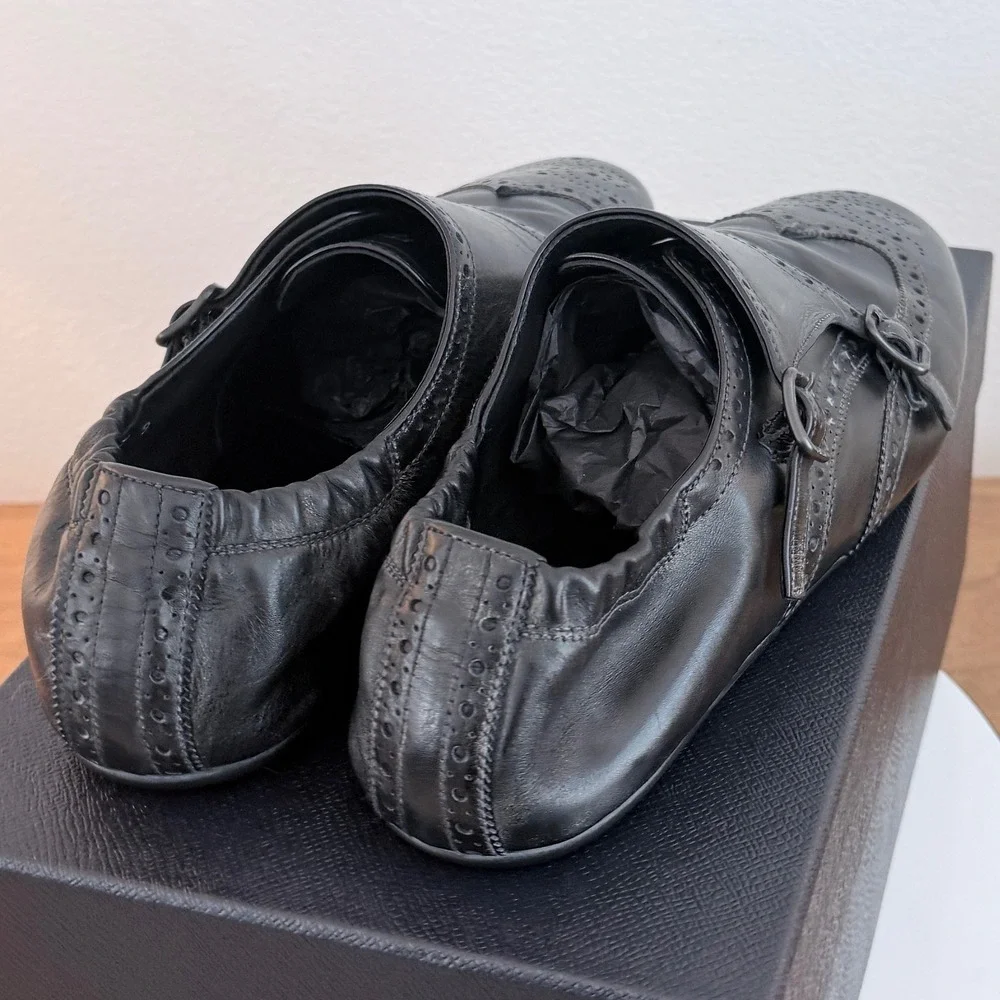 Prada 2EG469 Mens Leather Double Monk Strap Wingtip Shoes Grey Black UK 9